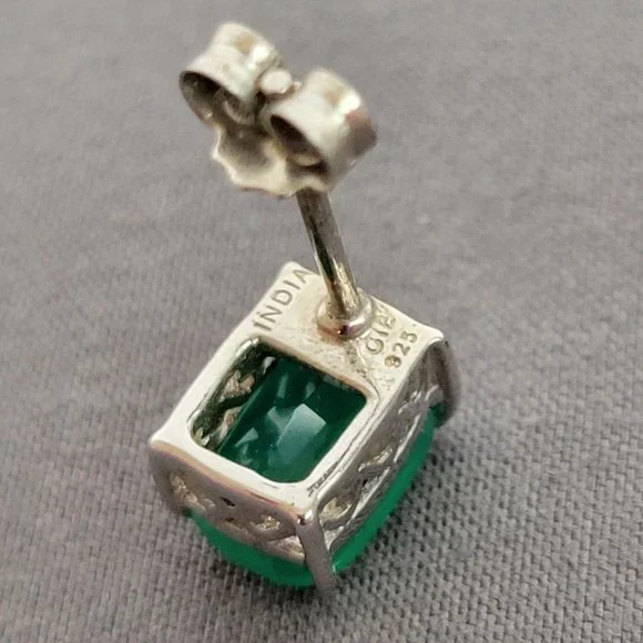 Green Onyx Rhodium Over Silver Heart Necklace, Ring (Sz 7.5), & Earrings - Picture 15 of 16